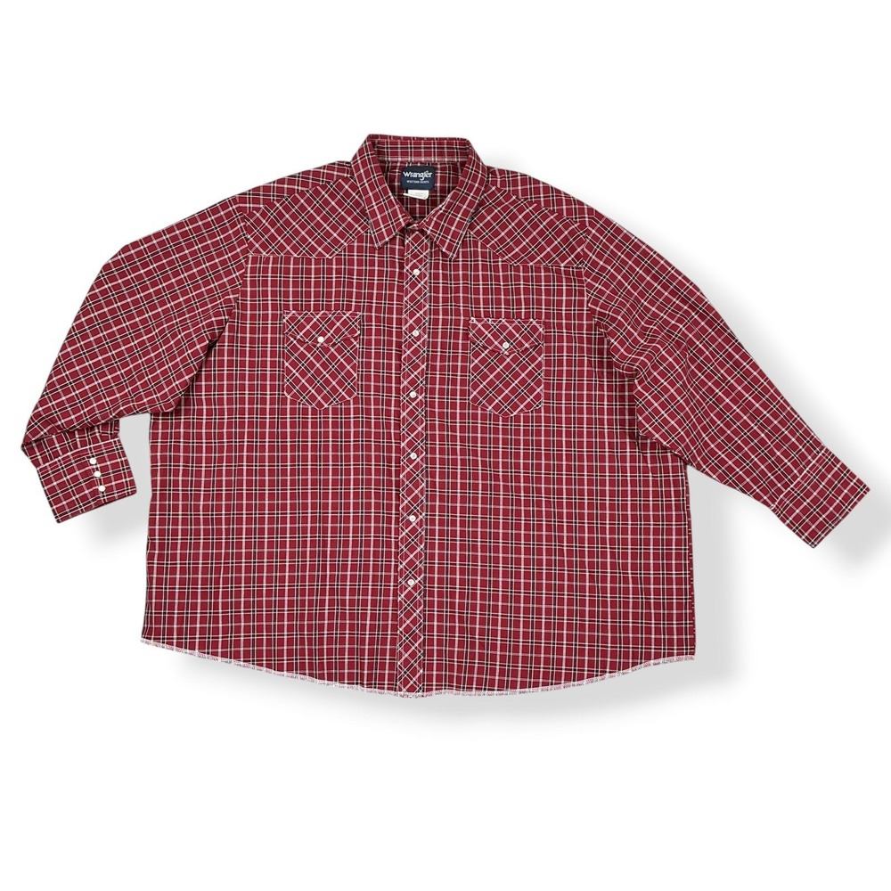 Wrangler Shirt Men 4X Red Plaid Long Sleeve Pearl Snap Western Cowboy NWOT